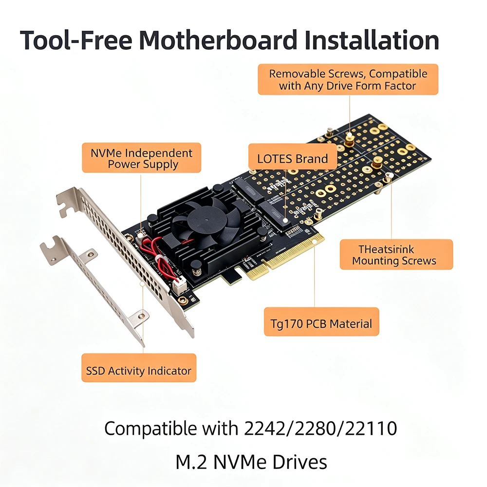 PLX8747 Quad M.2 NVMe PCIe 3.0 - đánh giá và giá Quad M.2 Nvme Pcie Bifurcation Card